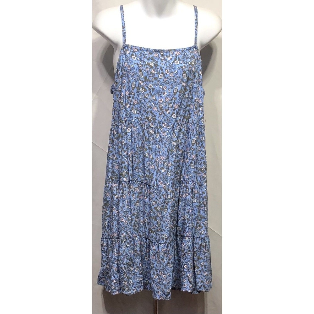 NWT Old Navy tank slip dress L blue floral ruffle hem pockets adjustable straps